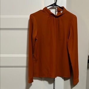Calvin Klein Orange Brown Long Sleeve Mandarin Collar Blouse